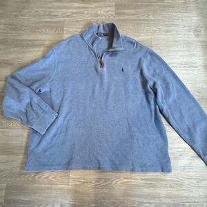 Polo Ralph Lauren Mens XXL Blue Heather Quarter Zip Pullover Sweater Pony Logo